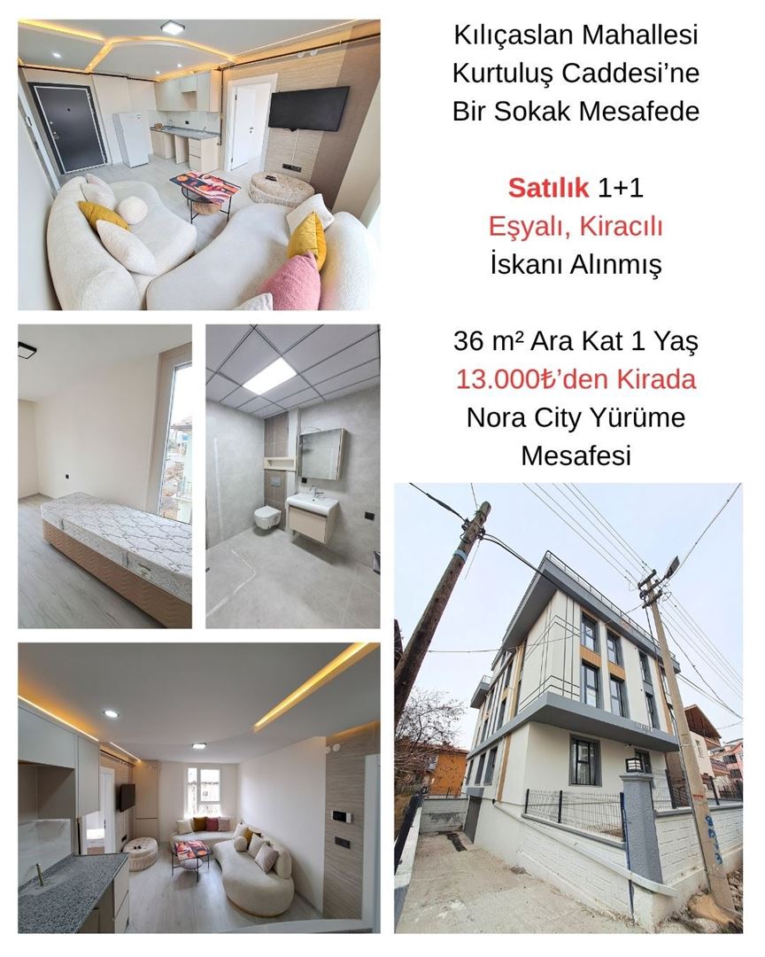 NORA CİTY YAKINI, İSKANI ALINMIŞ - KİRACILI - EŞYALI 1+1