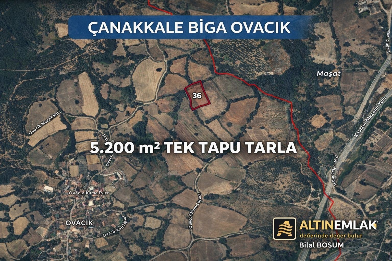 Çanakkale Biga Ovacık’ta 5.200 m² Tek Tapu Tarla – Köye ve Ana Yola Yakın